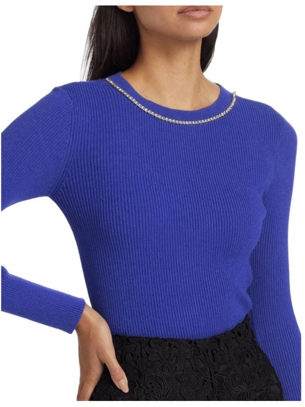 NWOT Generation Love Odette Royal Blue Ribbed Sweater with Crystal Trim M